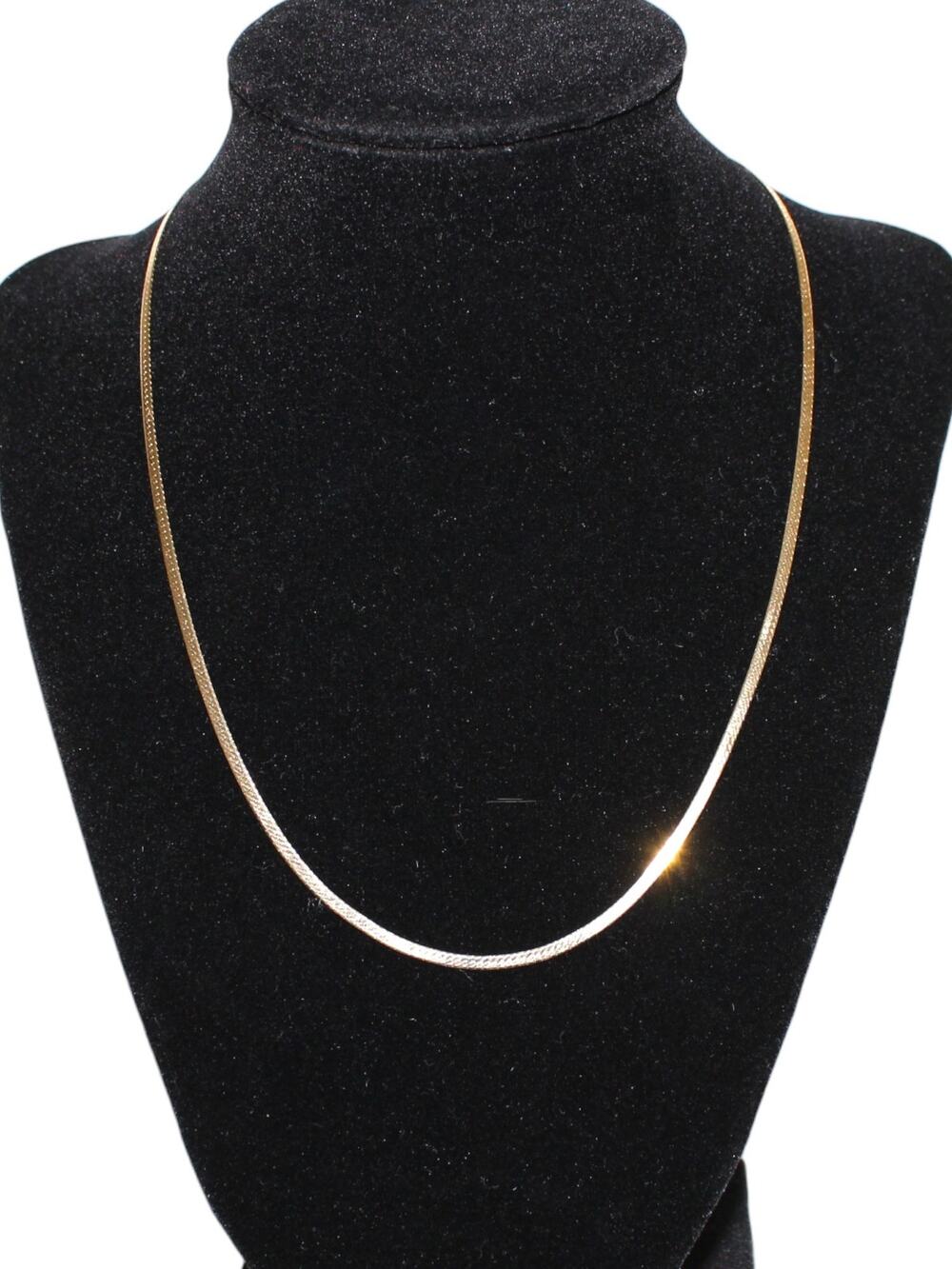Vintage 14k Solid Gold 585 Gold Herringbone Flat Necklace Made in Italy